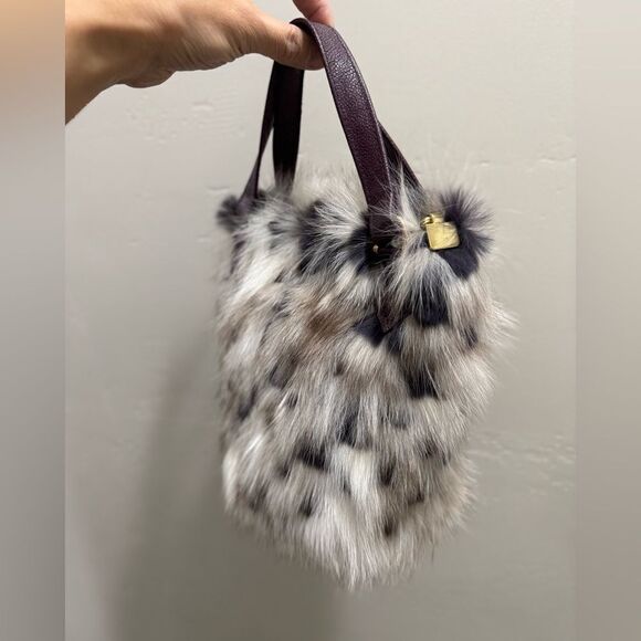 Colorblock Handmade Luxury Real Fox Fur & Leather Top Handles Satchel/Crossbody - Picture 12 of 16